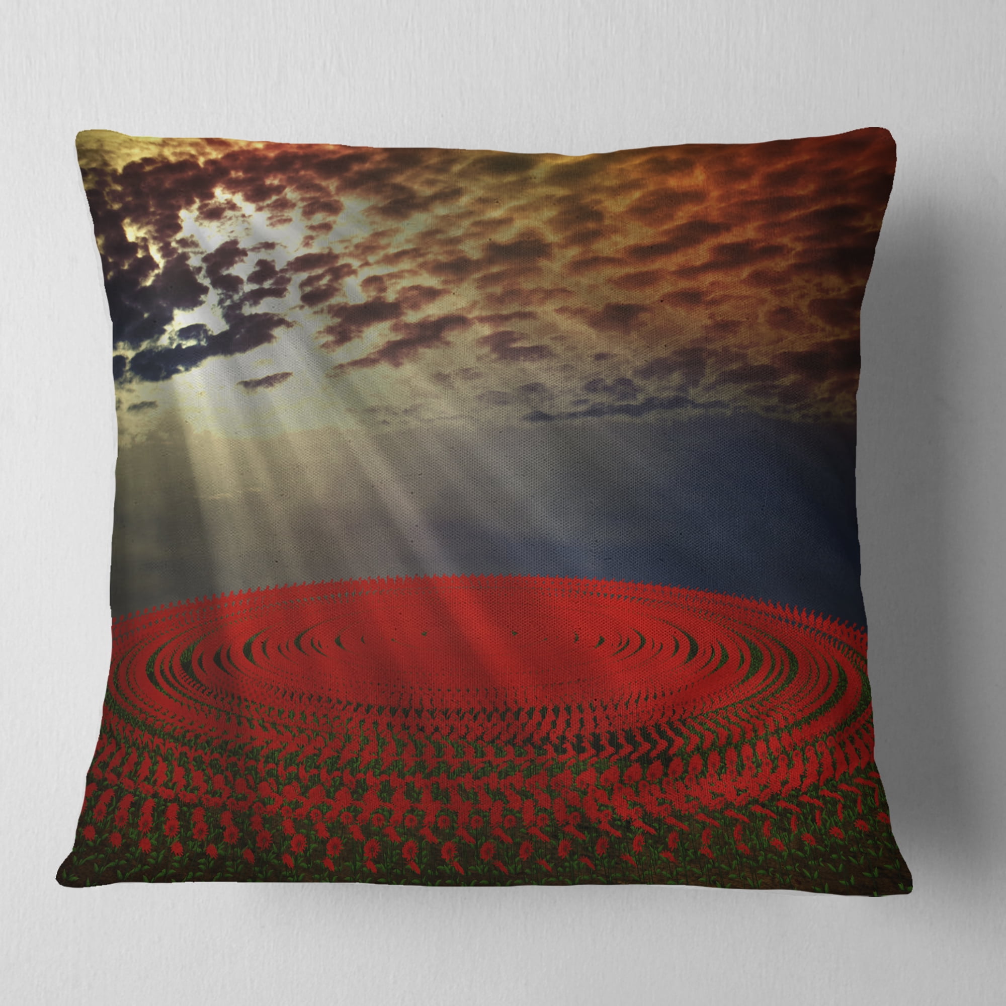 Designart Beautiful Circled Flower Fields - Floral Throw Pillow - 16x16