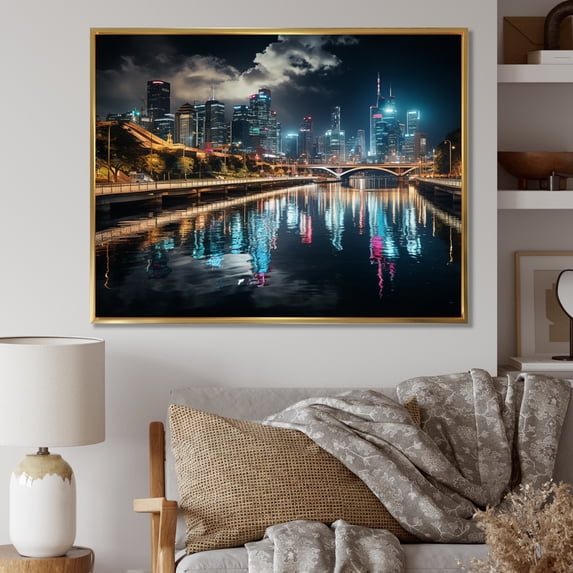Designart "Beautiful Cityscape of Houston" Houston Floater Framed Wall Decor