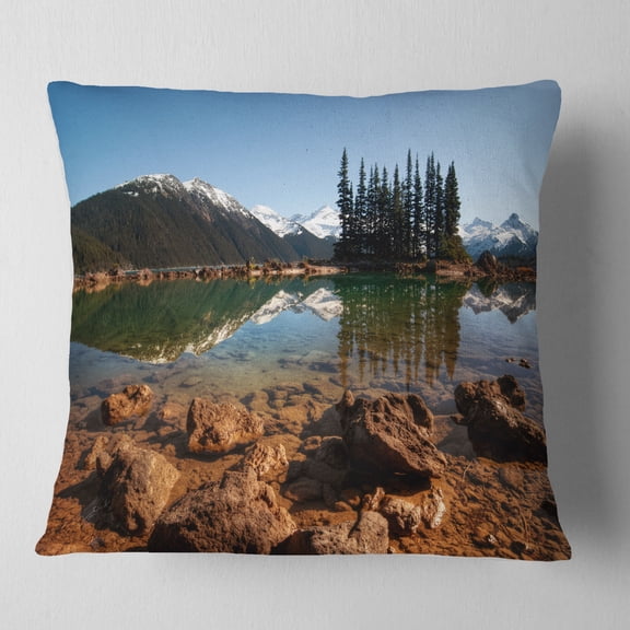 Designart Beautiful Clear Lake with Pine Trees - Landscape Printed Throw Pillow - 16x16