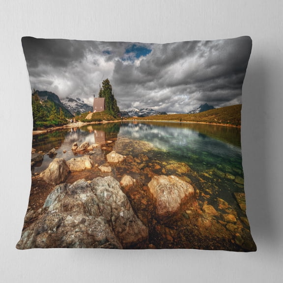 Designart Beautiful Clear Mountain Lake - Landscape Printed Throw Pillow - 16x16