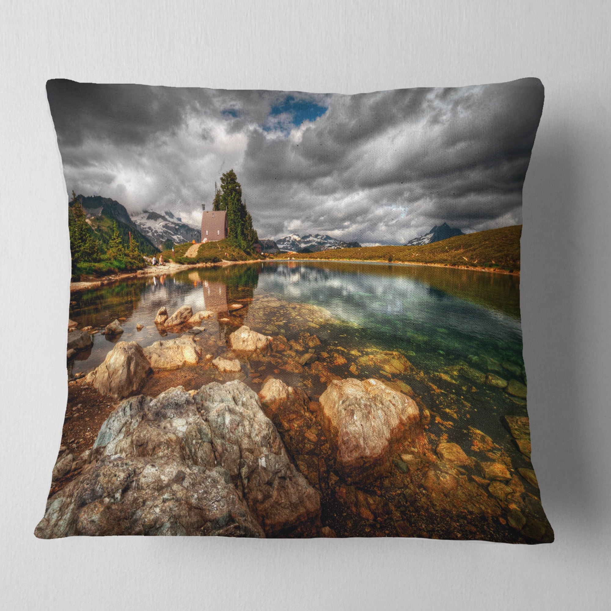 Designart Beautiful Clear Mountain Lake - Landscape Printed Throw Pillow - 18x18