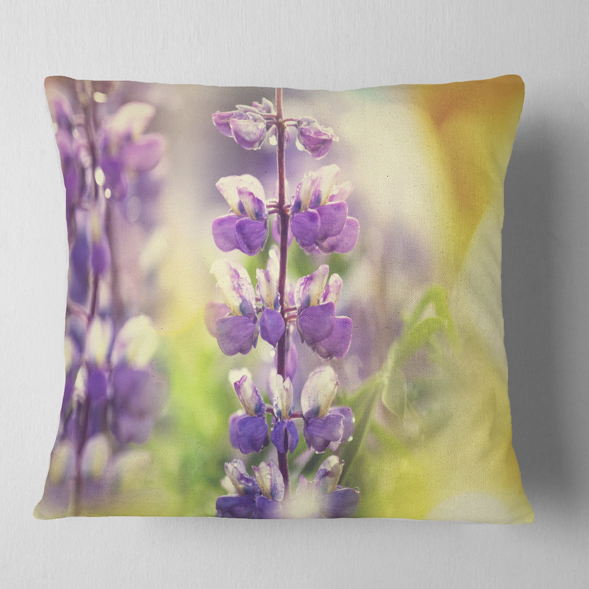 Designart Beautiful Close Up of Blue Lupin Flowers - Flower Throw Pillow - 16x16