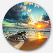 Designart Beautiful Cloudscape over the Sea' Beach Metal Circle Wall Art
