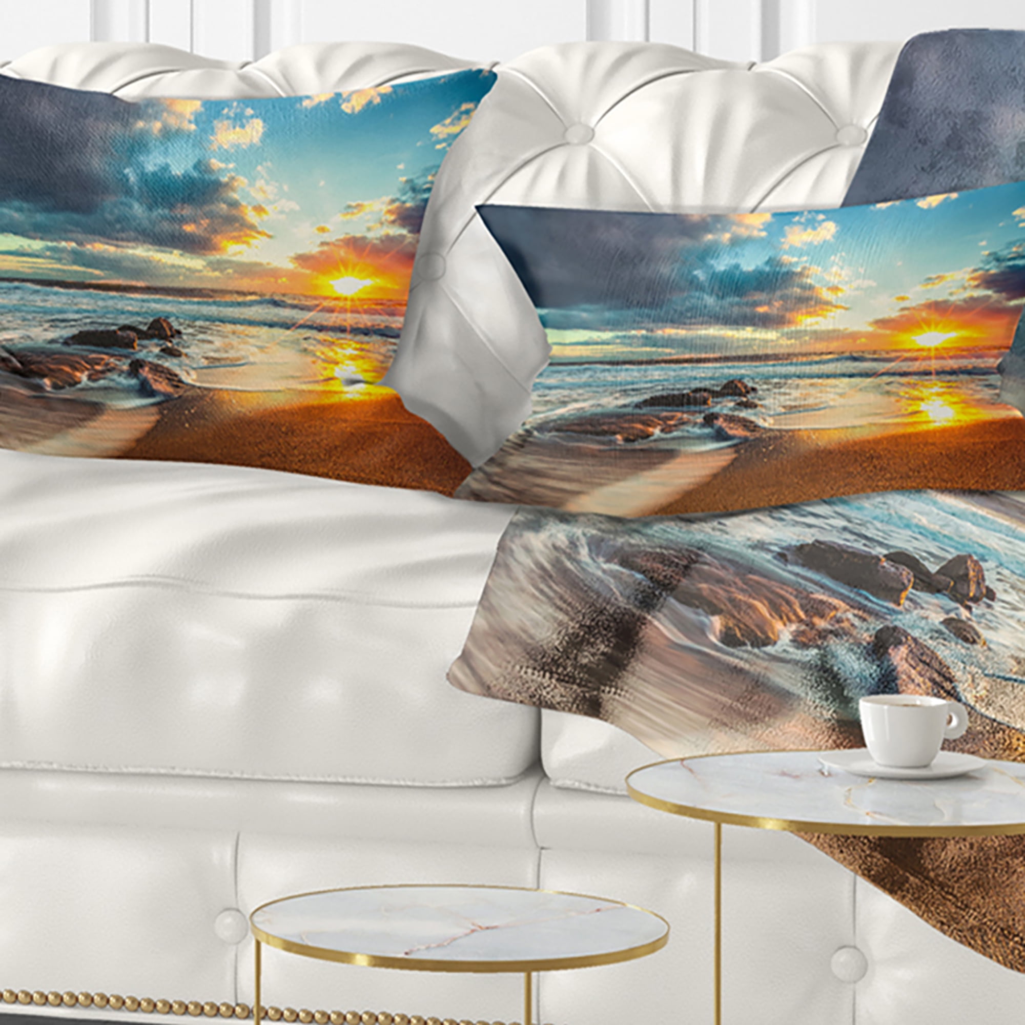 Designart Beautiful Cloudscape over the Sea - Modern Beach Throw Pillow - 12x20