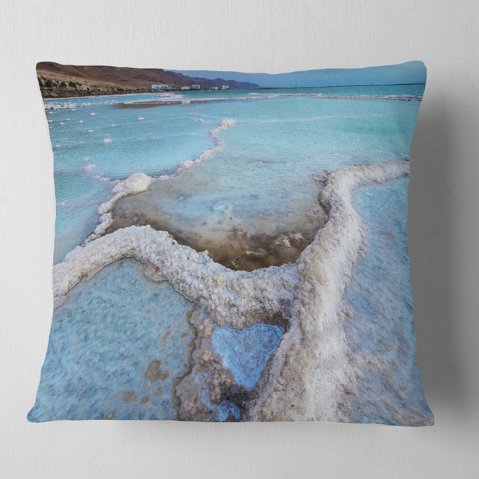 Designart Beautiful Coast of the Dead Sea - Beach Throw Pillow - 16x16