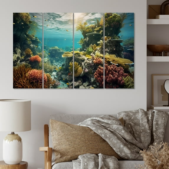 Designart "Beautiful Coastal Coral III" Coastal Metal Wall Art Set