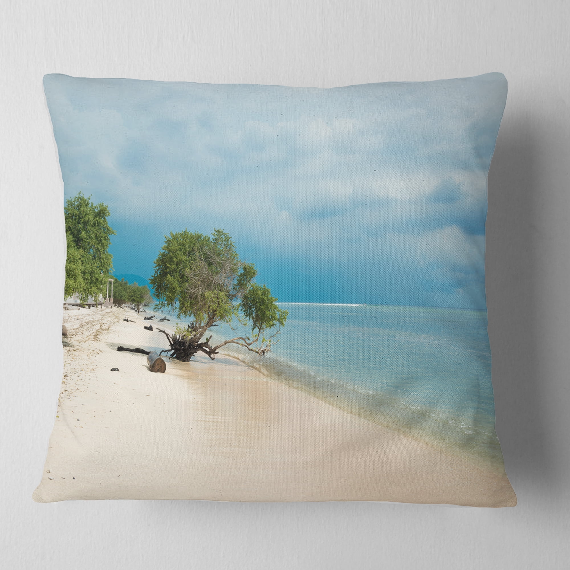 Designart Beautiful Coastline in Indonesia - Modern Seascape Throw Pillow - 16x16