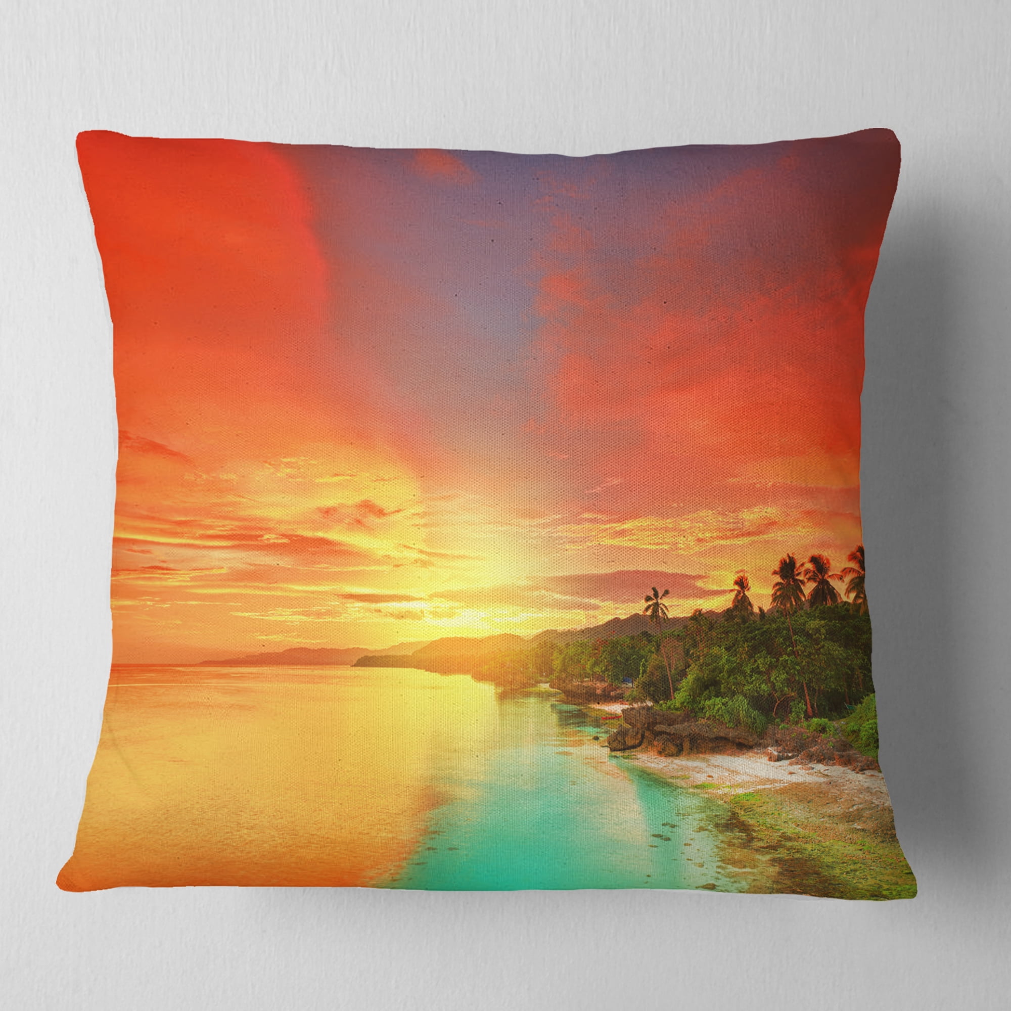 Designart Beautiful Coastline in Philippines - Seascape Throw Pillow - 16x16
