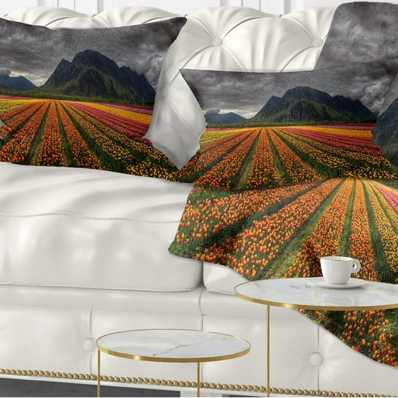 Designart Beautiful Colored Tulips Panorama - Landscape Printed Throw Pillow - 12x20