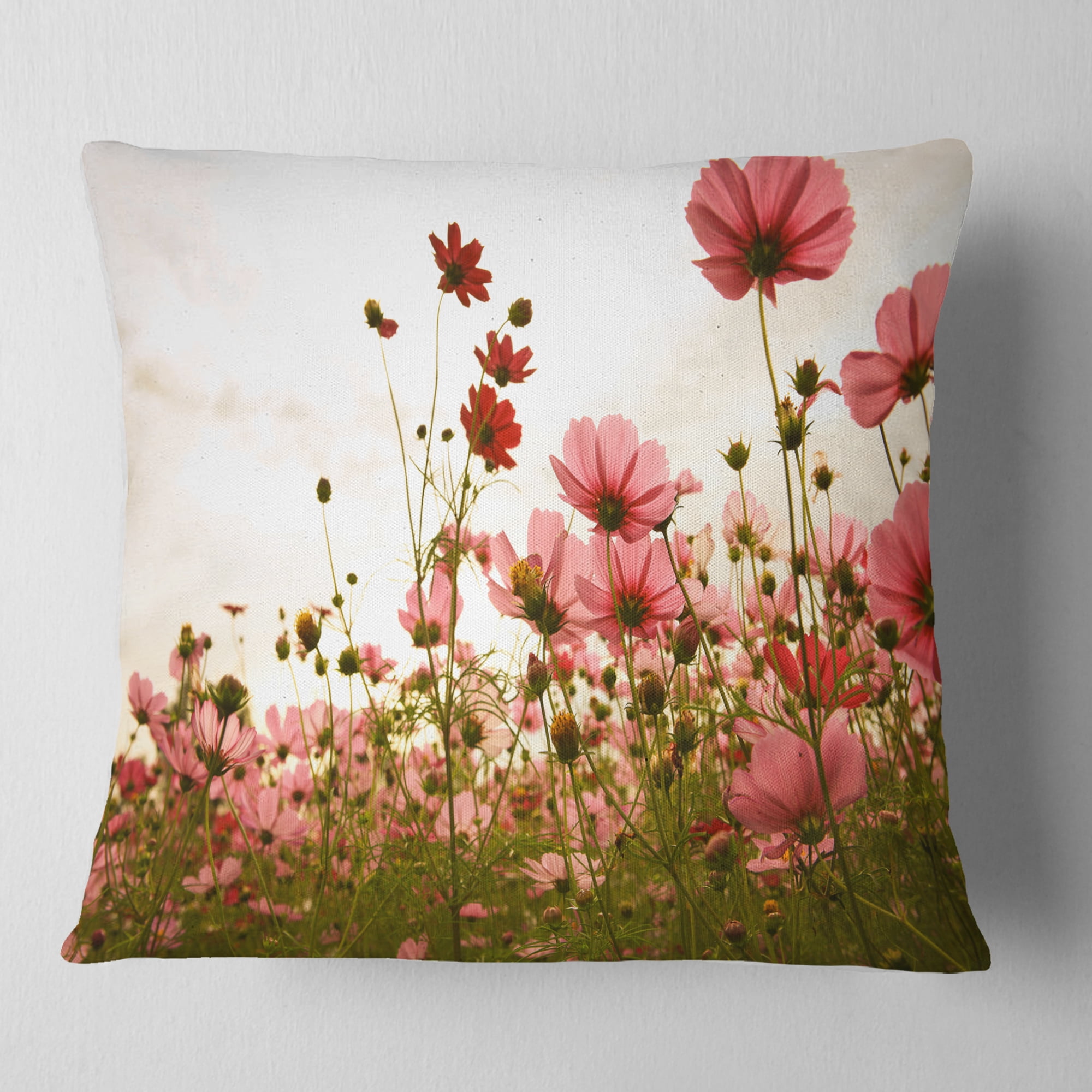 Designart Beautiful Cosmos Flowers Garden - Floral Throw Pillow - 16x16