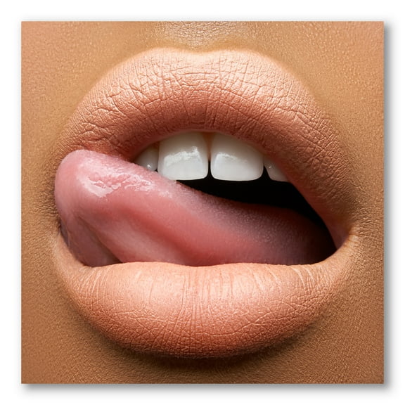 Designart ' Beautiful Dark Skinned Female Tongue Touching Lips ' Modern Canvas Wall Art Print