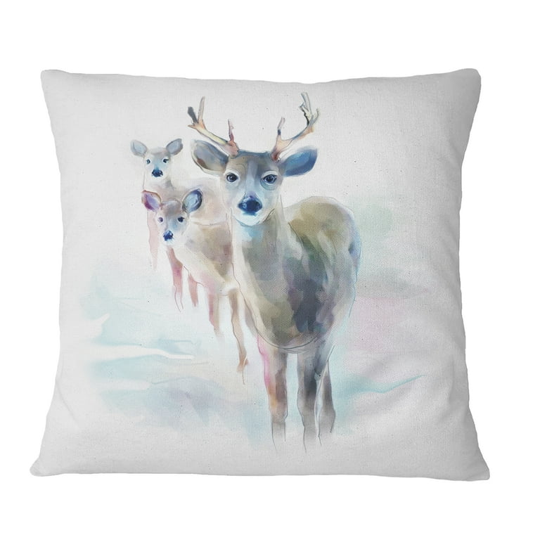 Designart Beautiful Deer With Big Horns - Animal Throw Pillow - 18x18