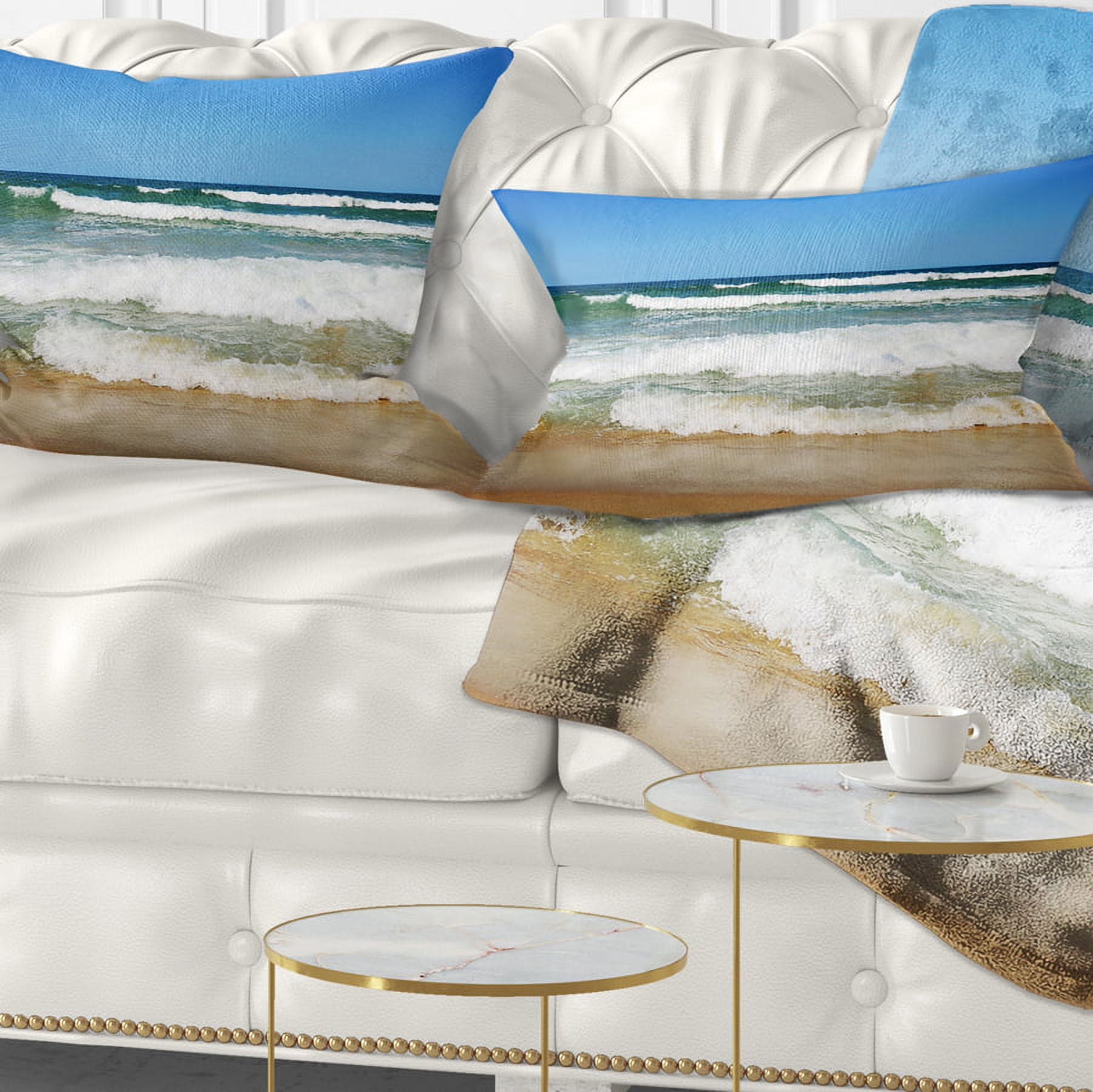 Designart Beautiful Empty Beach under Blue Sky - Seashore Throw Pillow - 12x20
