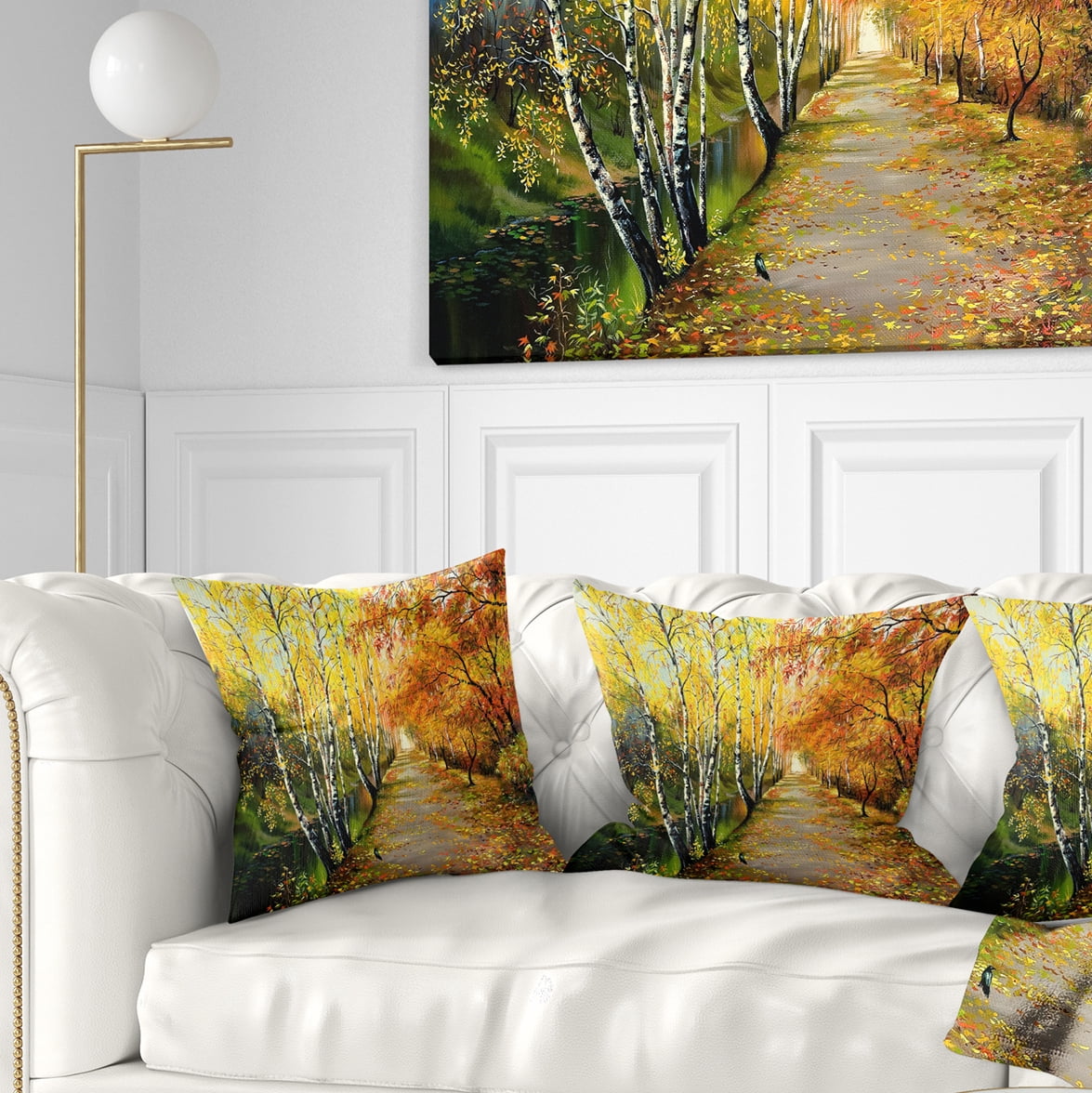 Designart Beautiful Fall Forest - Landscape Printed Throw Pillow - 16x16
