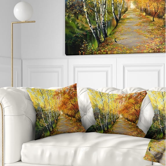 Designart Beautiful Fall Forest - Landscape Printed Throw Pillow - 18x18