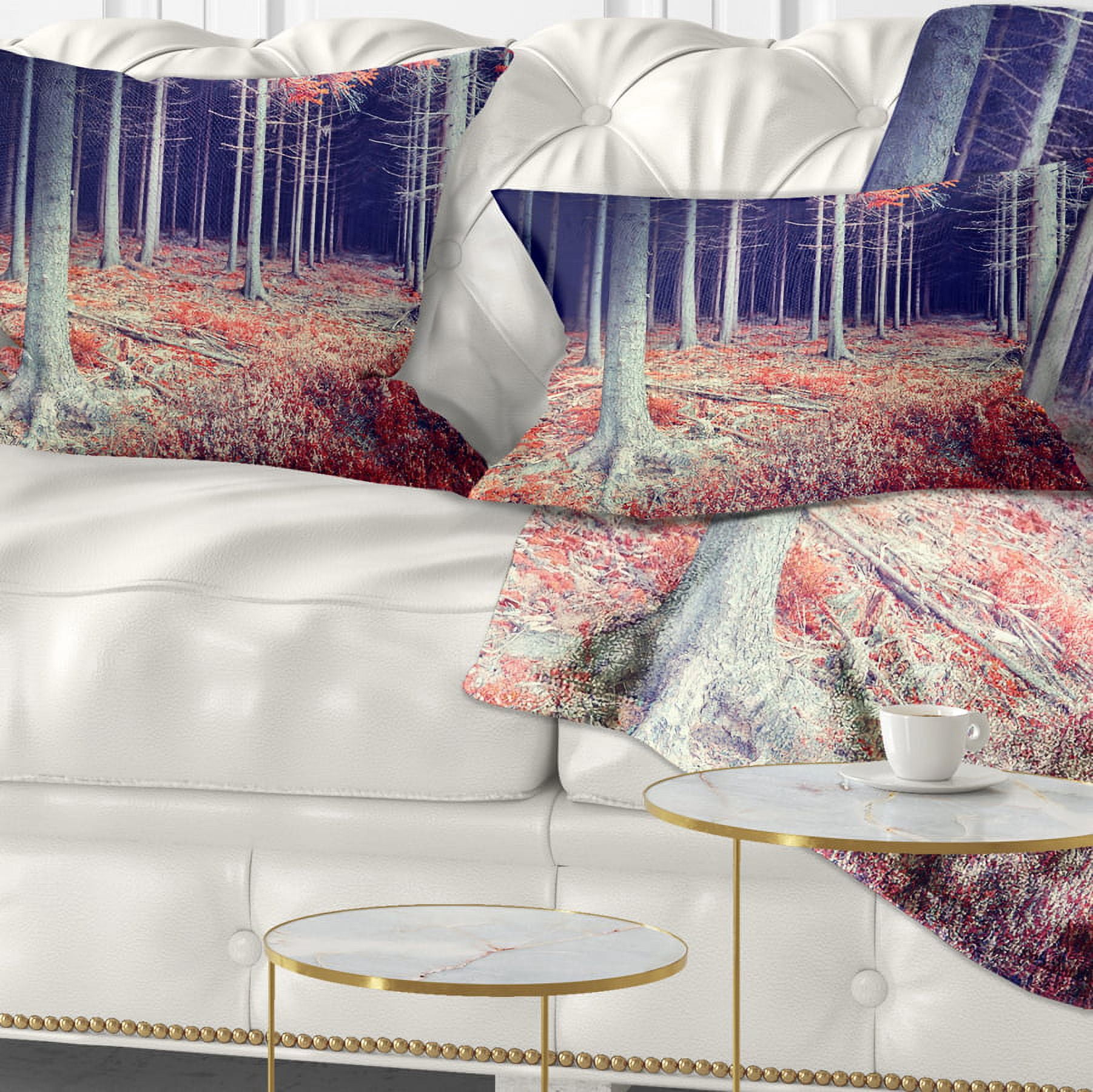 Designart Beautiful Fall Forest Panorama - Landscape Printed Throw Pillow - 12x20