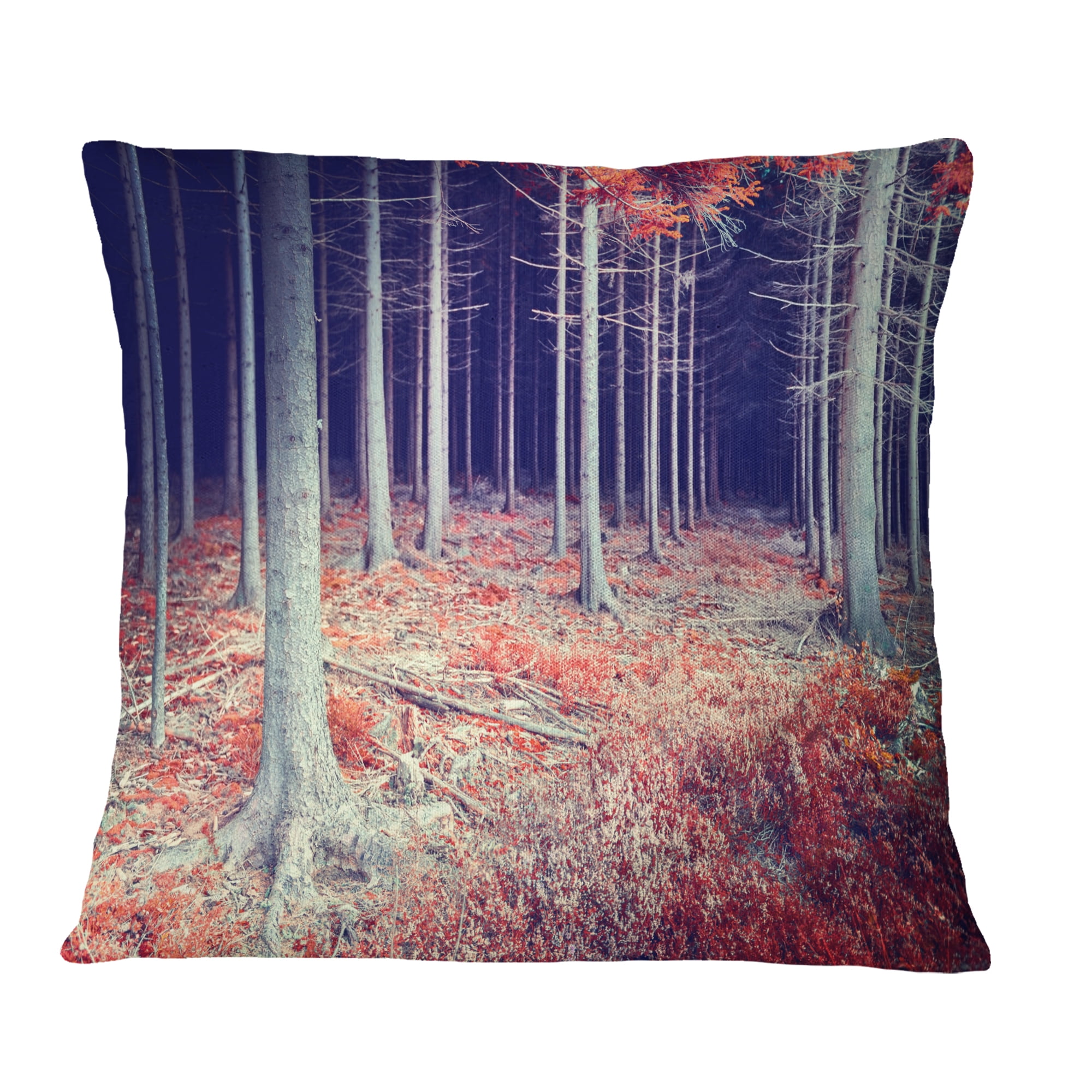 Designart Beautiful Fall Forest Panorama - Landscape Printed Throw Pillow - 16x16