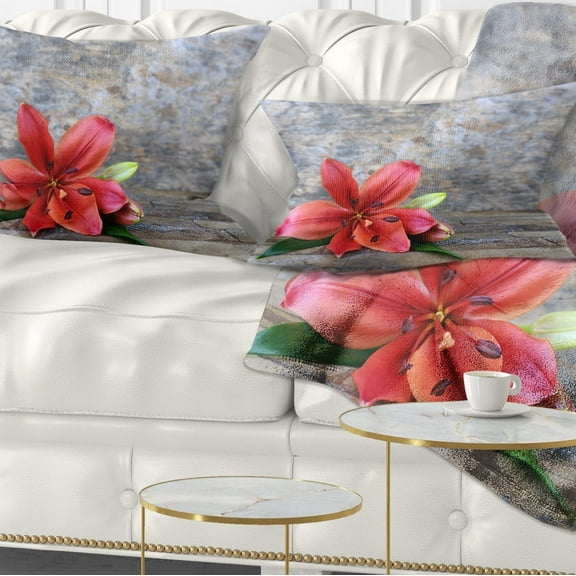 Designart Beautiful Fallen Red Lily Flower - Floral Throw Pillow - 12x20