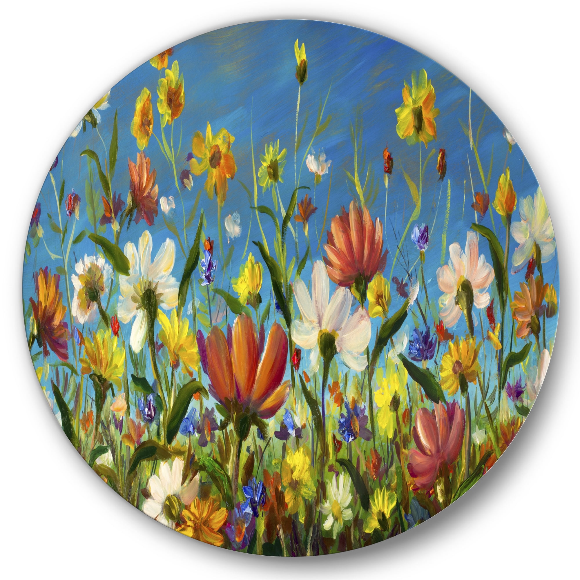 Designart 'Beautiful Field Flowers In Nature' Traditional Circle Metal Wall Art 11x11 - Disc of 11