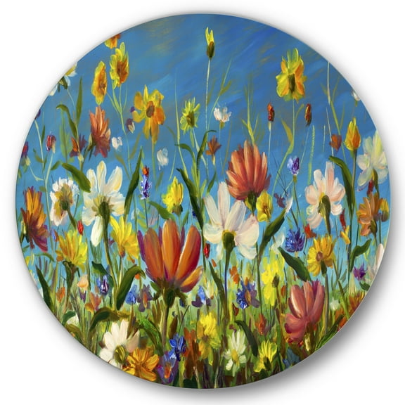 Designart 'Beautiful Field Flowers In Nature' Traditional Circle Metal Wall Art 36x36 - Disc of 36