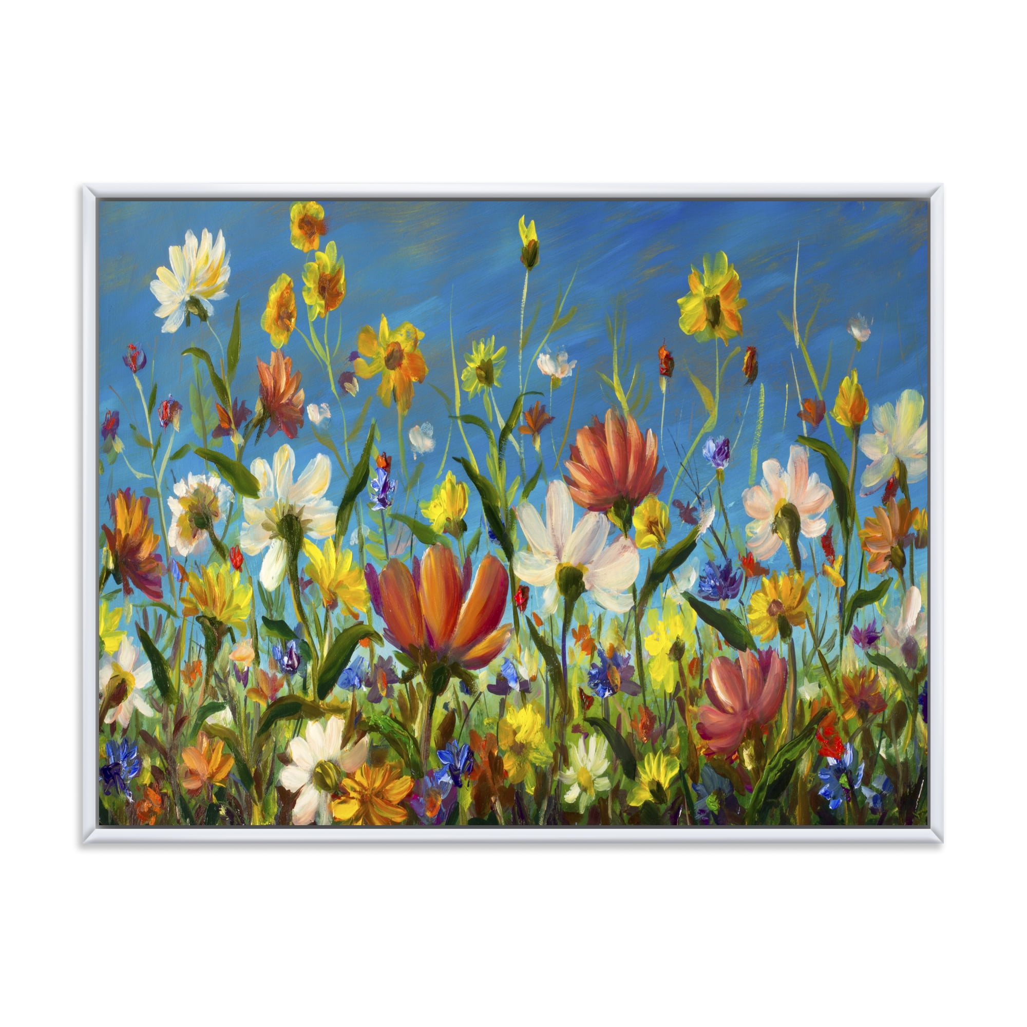 Designart 'Beautiful Field Flowers In Nature' Traditional Framed Canvas Wall Art Print