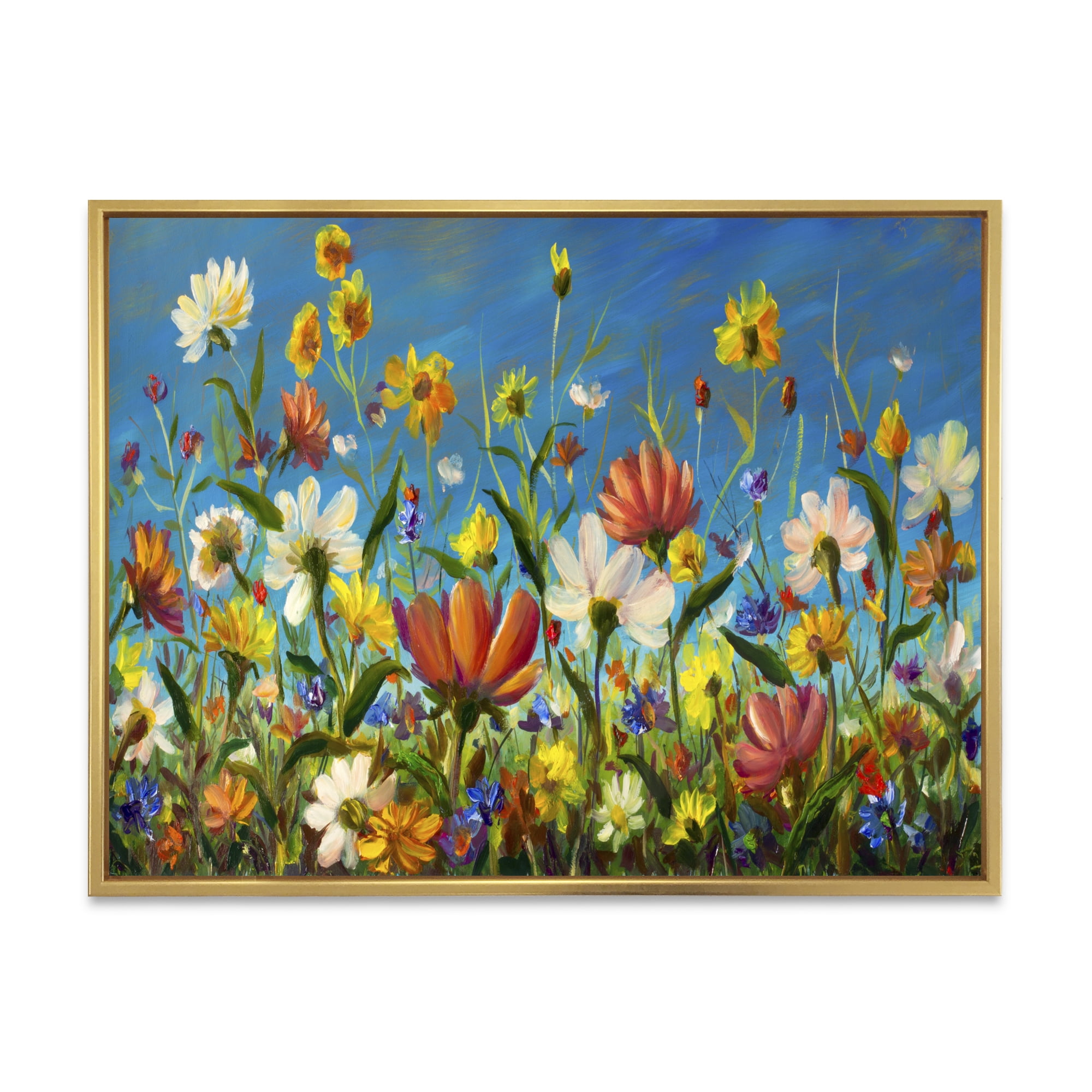 Designart 'Beautiful Field Flowers In Nature' Traditional Framed Canvas Wall Art Print
