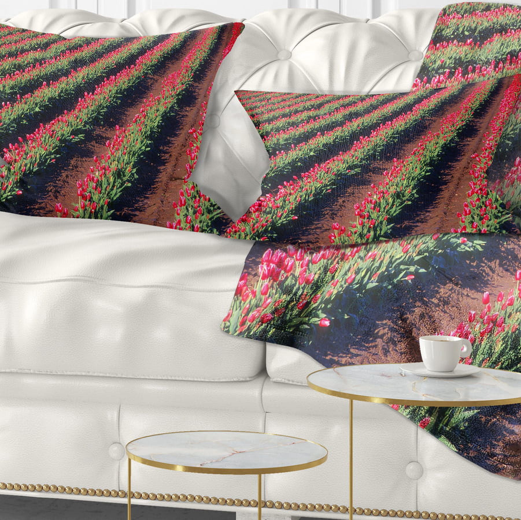 Designart Beautiful Field of Red Tulip Flowers - Landscape Printed Throw Pillow - 12x20