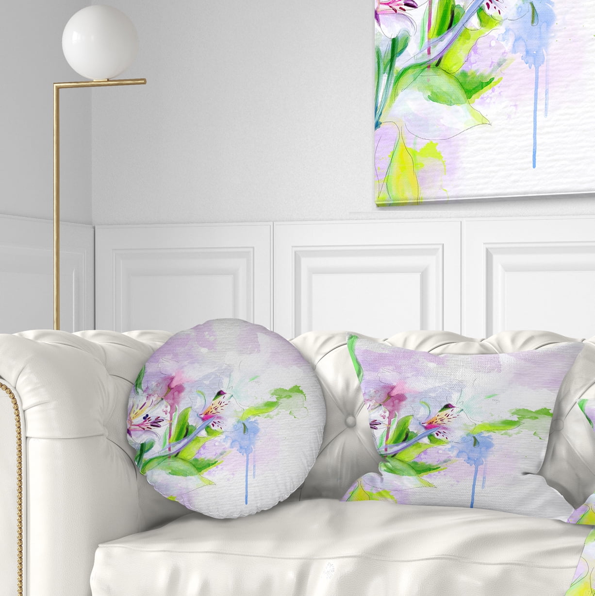 Designart Beautiful Floral Sketch Watercolor - Floral Throw Pillow - 12x20