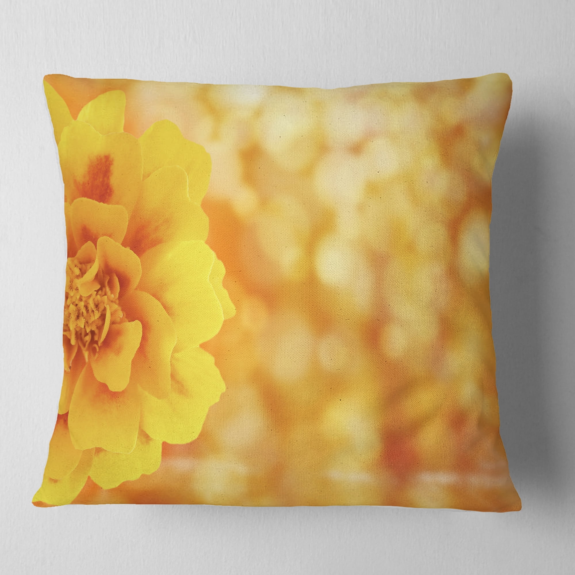 Designart Beautiful Floral Yellow Background - Floral Throw Pillow - 18x18