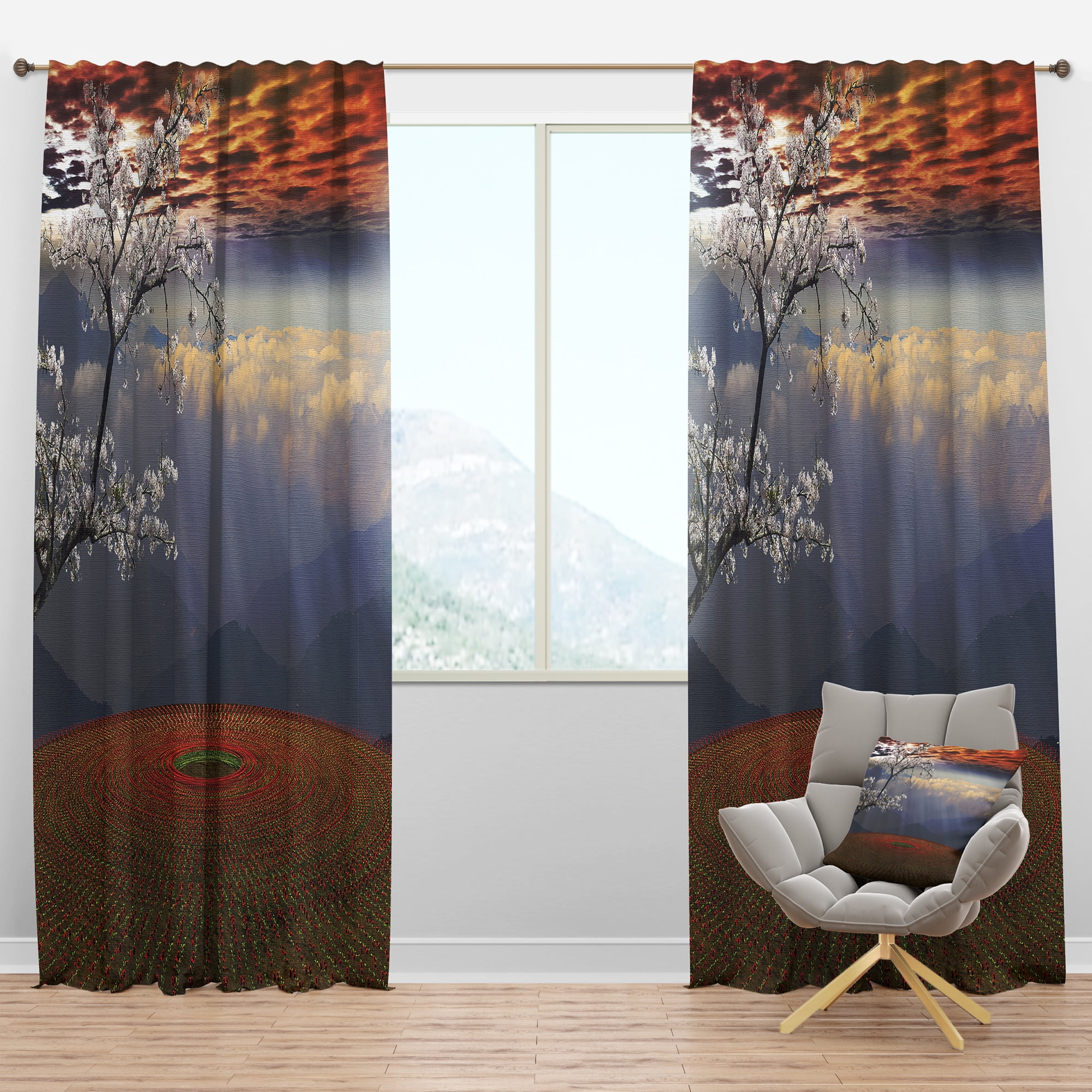 Designart 'Beautiful Flower Field At Sunset' Landscape Blackout Curtain Panel