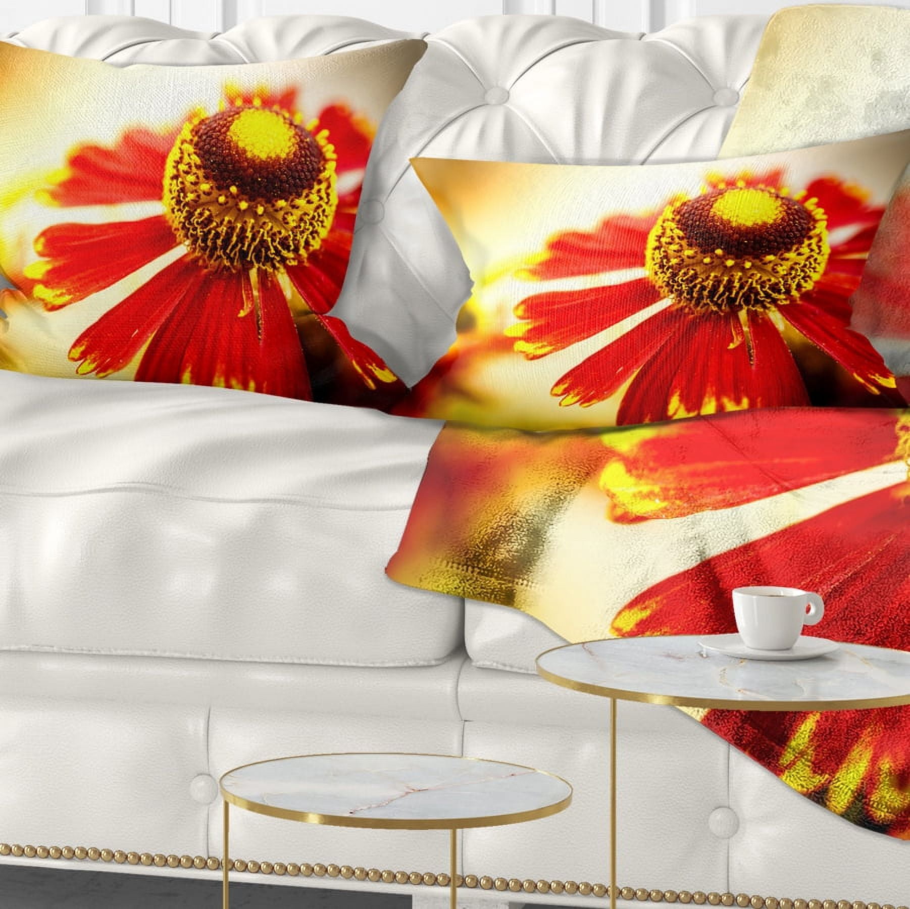 Designart Beautiful Flower on Yellow Background - Flower Throw Pillow - 12x20