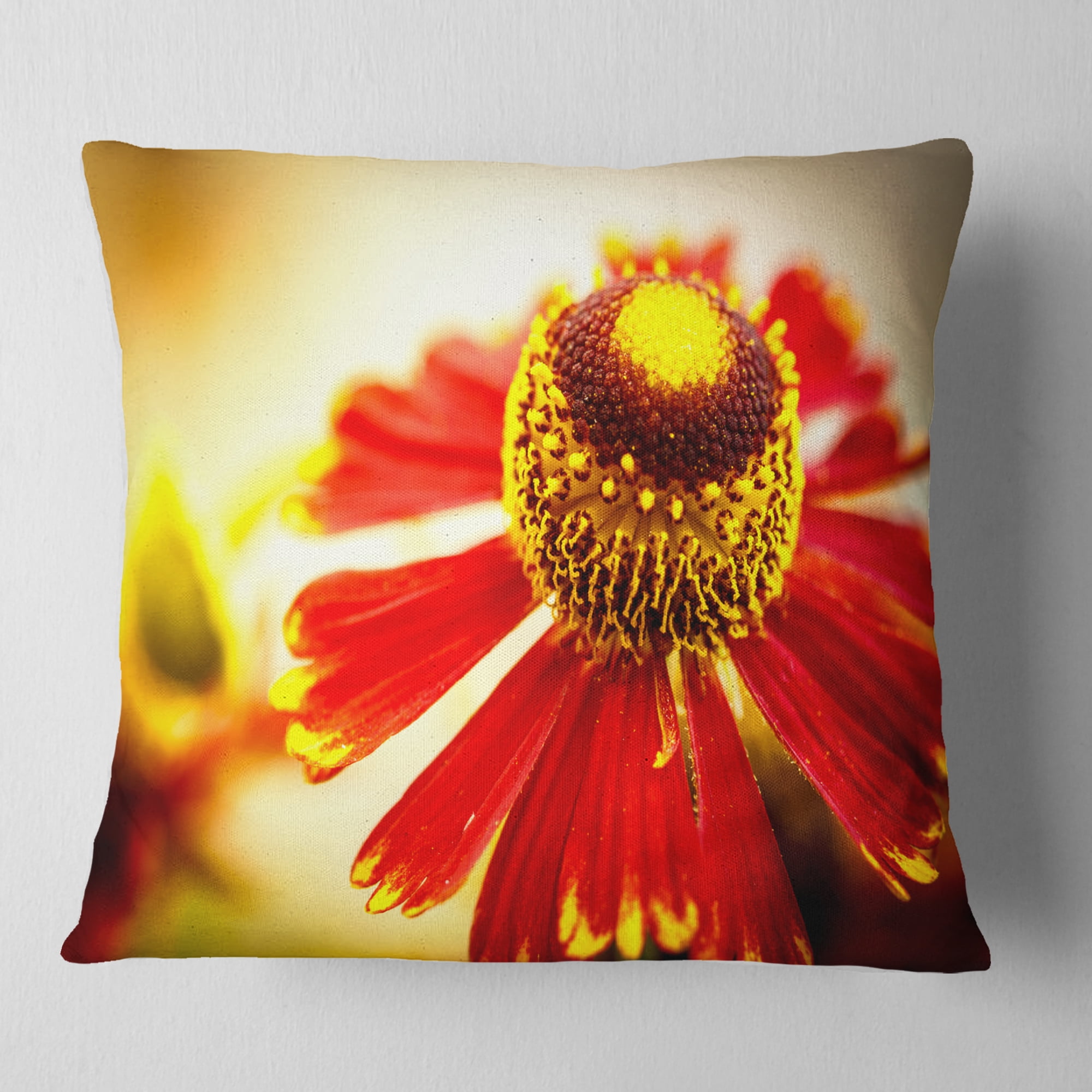 Designart Beautiful Flower on Yellow Background - Flower Throw Pillow - 16x16