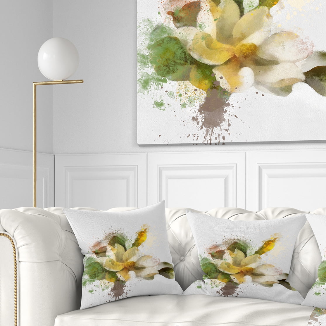 Designart Beautiful Flower with Color Splashes - Floral Throw Pillow - 18x18