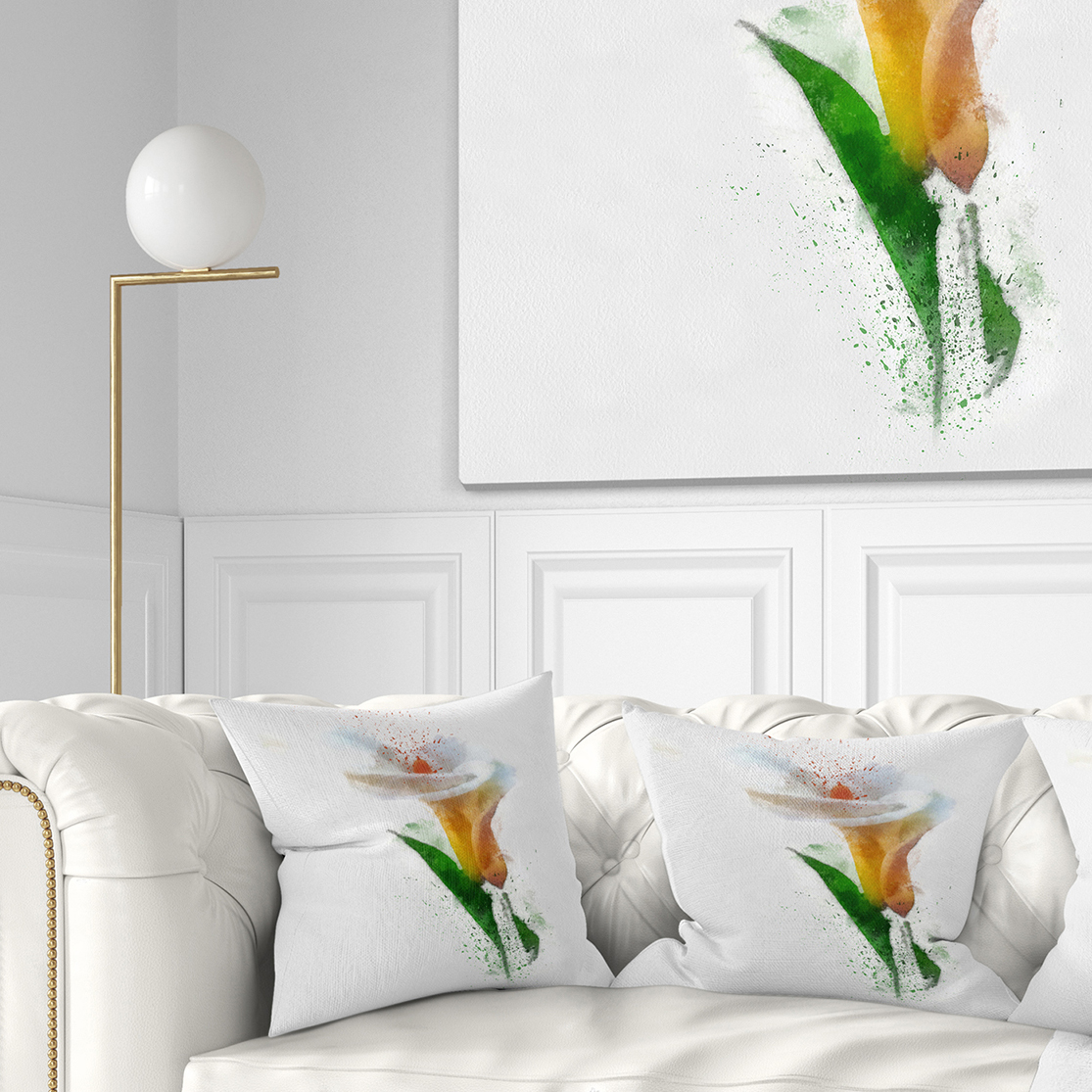 Designart Beautiful Flower with Paint Splashes - Floral Throw Pillow - 16x16