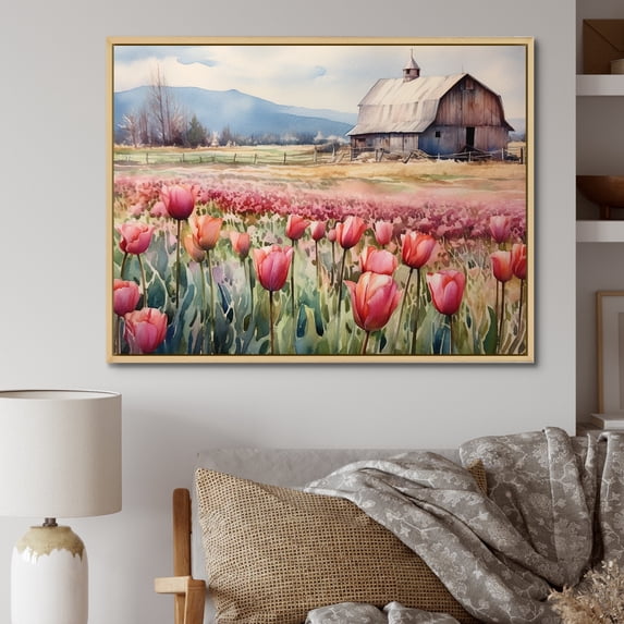 Designart "Beautiful Flowers" Tulips Floater Framed Canvas Prints