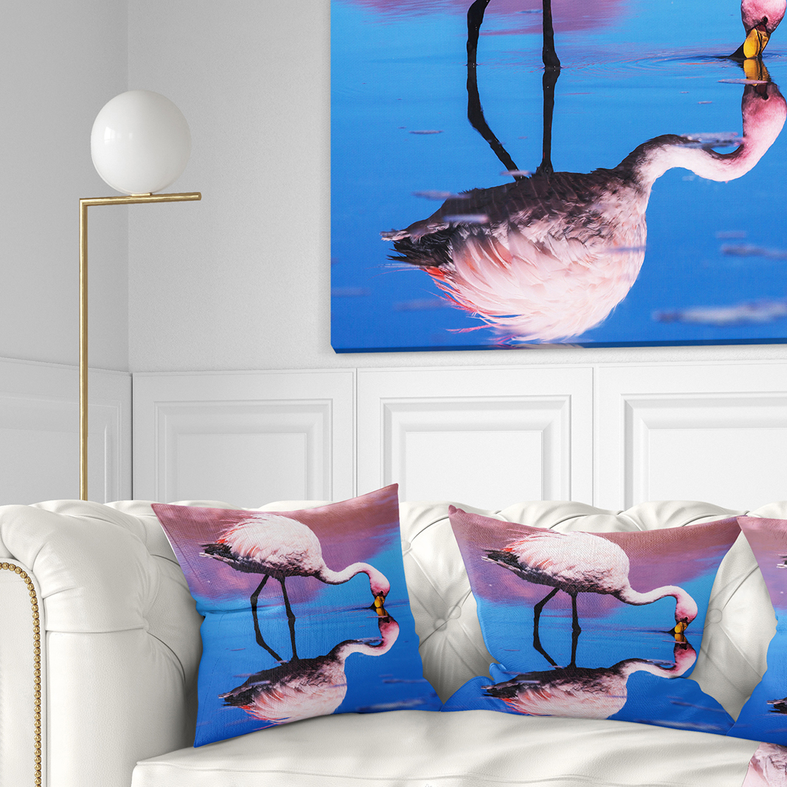 Designart Beautiful Food Seeking Flamingo - African Throw Pillow - 18x18