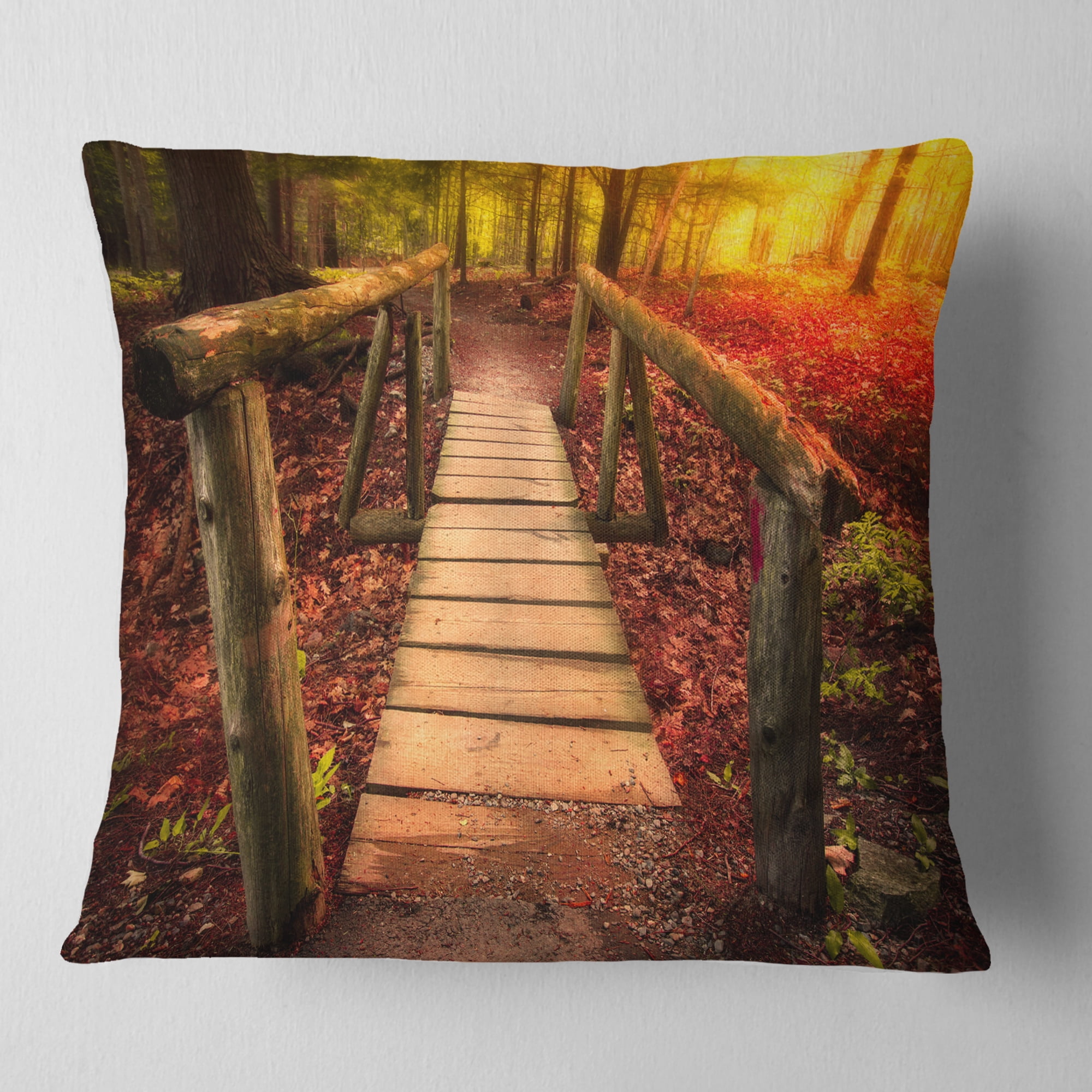 Designart Beautiful Footbridge in Golden Light - Bridge Throw Pillow - 16x16