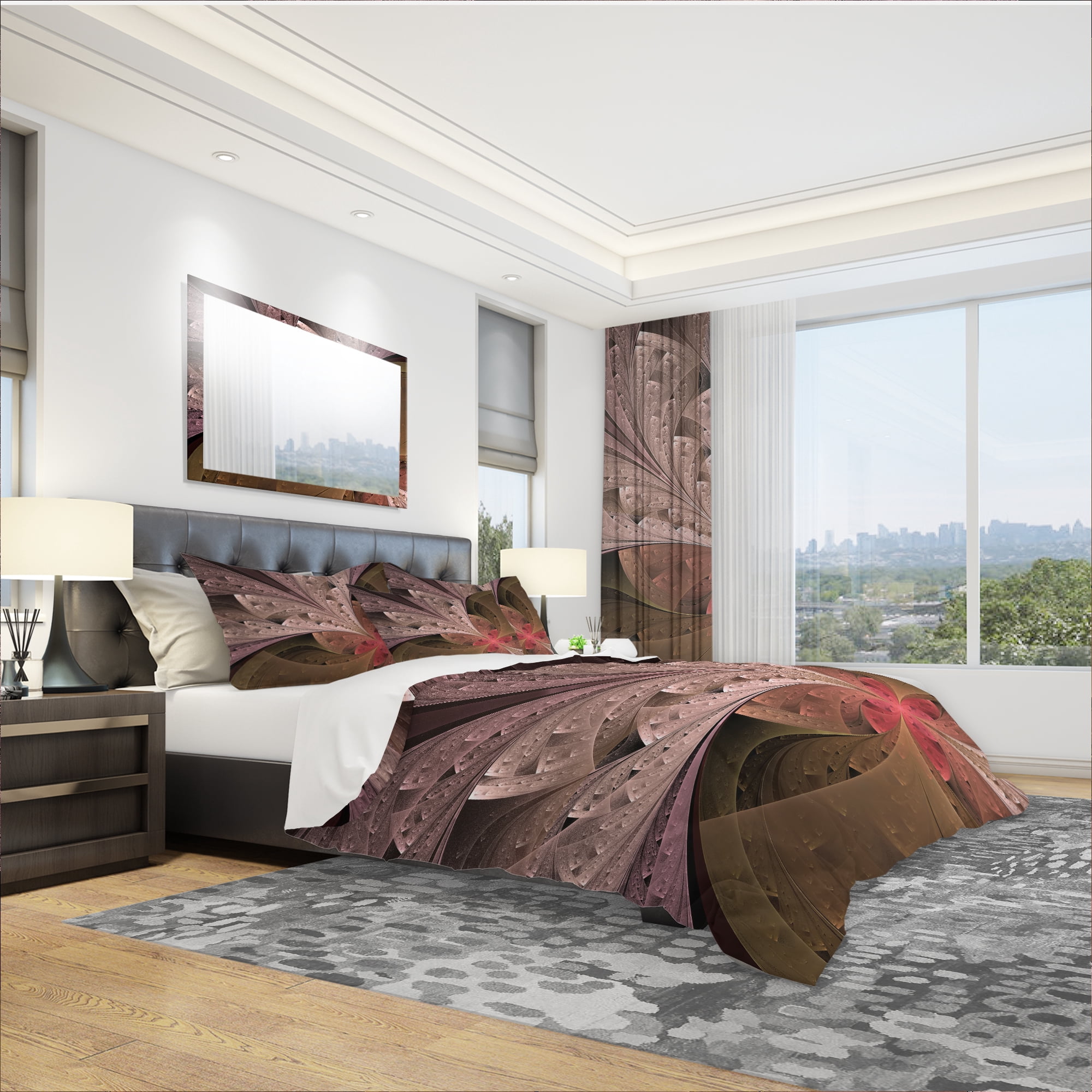 Designart 'Beautiful Fractal Flower in Beige' Modern & Contemporary Duvet Cover Set