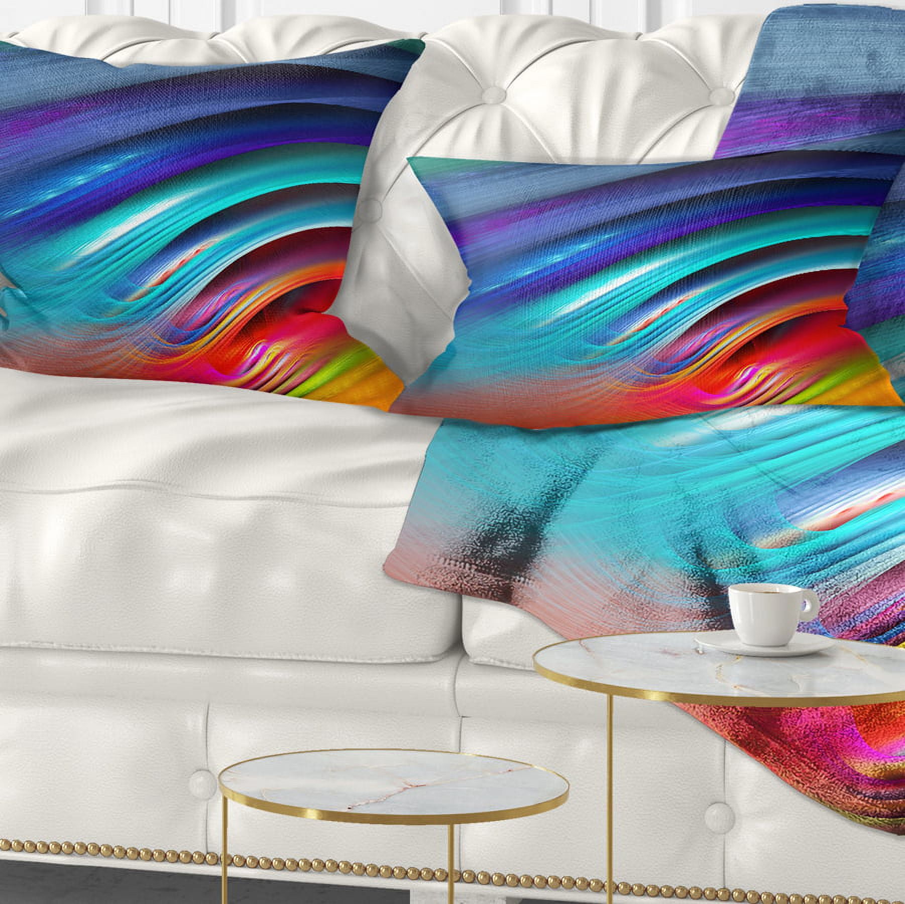 Designart Beautiful Fractal Rainbow Waves - Floral Throw Pillow - 12x20