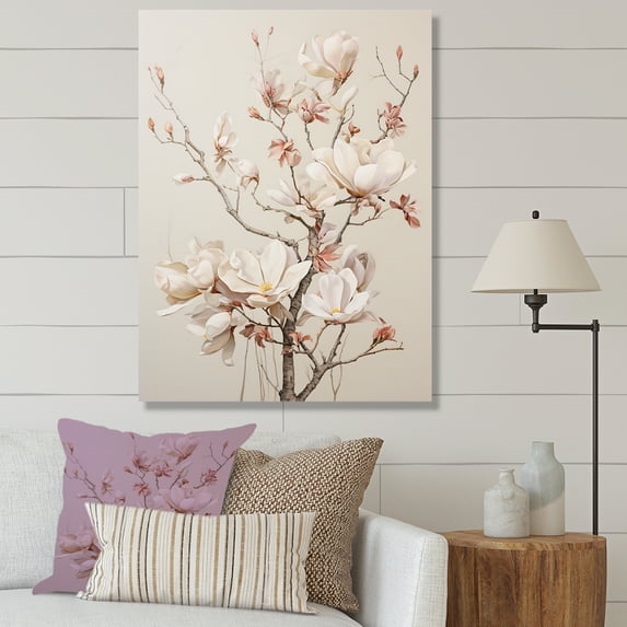 Designart "Beautiful Full Blooming Beige And Green Magnolias II" Magnolias Wall Decor