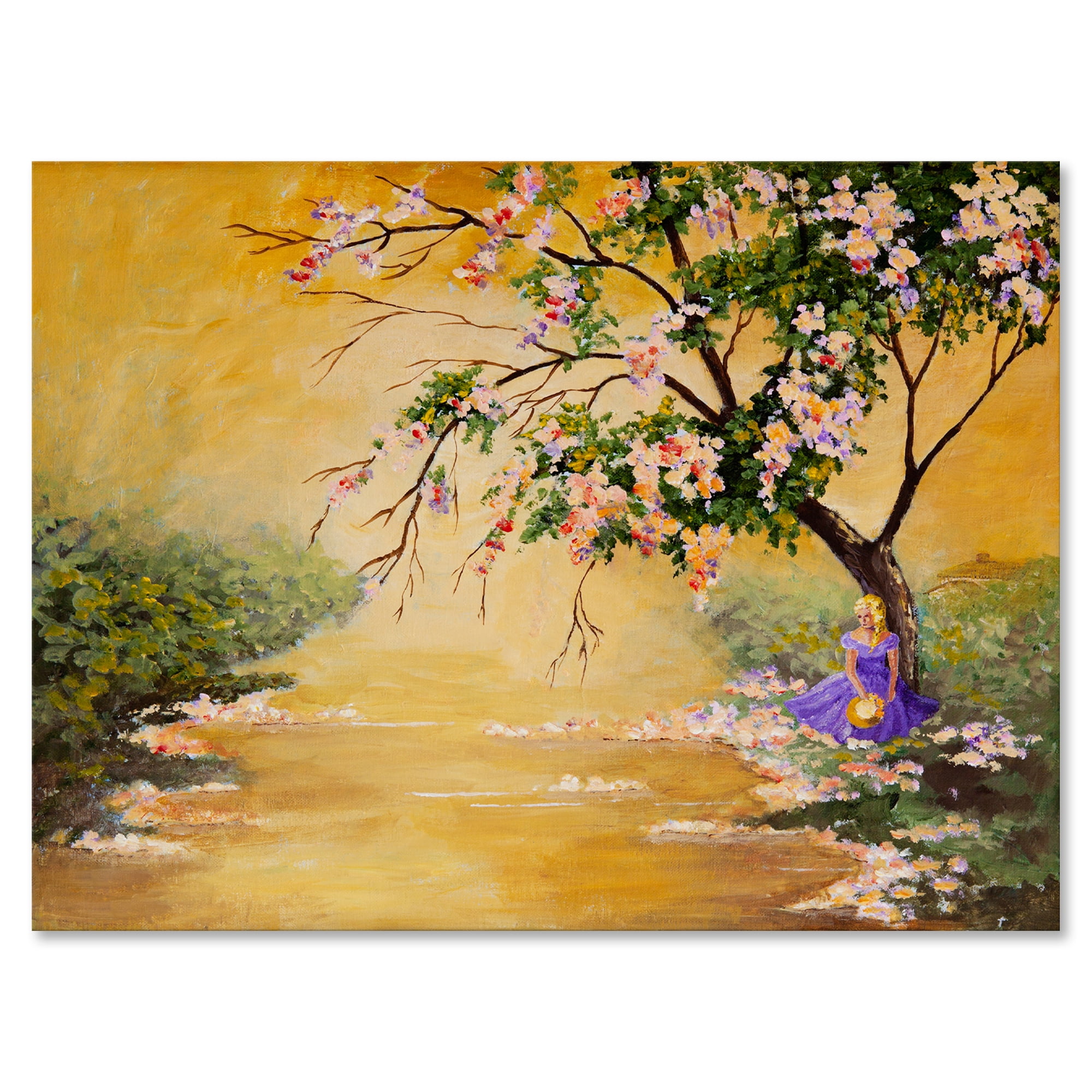Designart ' Beautiful Girl Standing By The Flowering Tree ' Traditional Canvas Wall Art Print