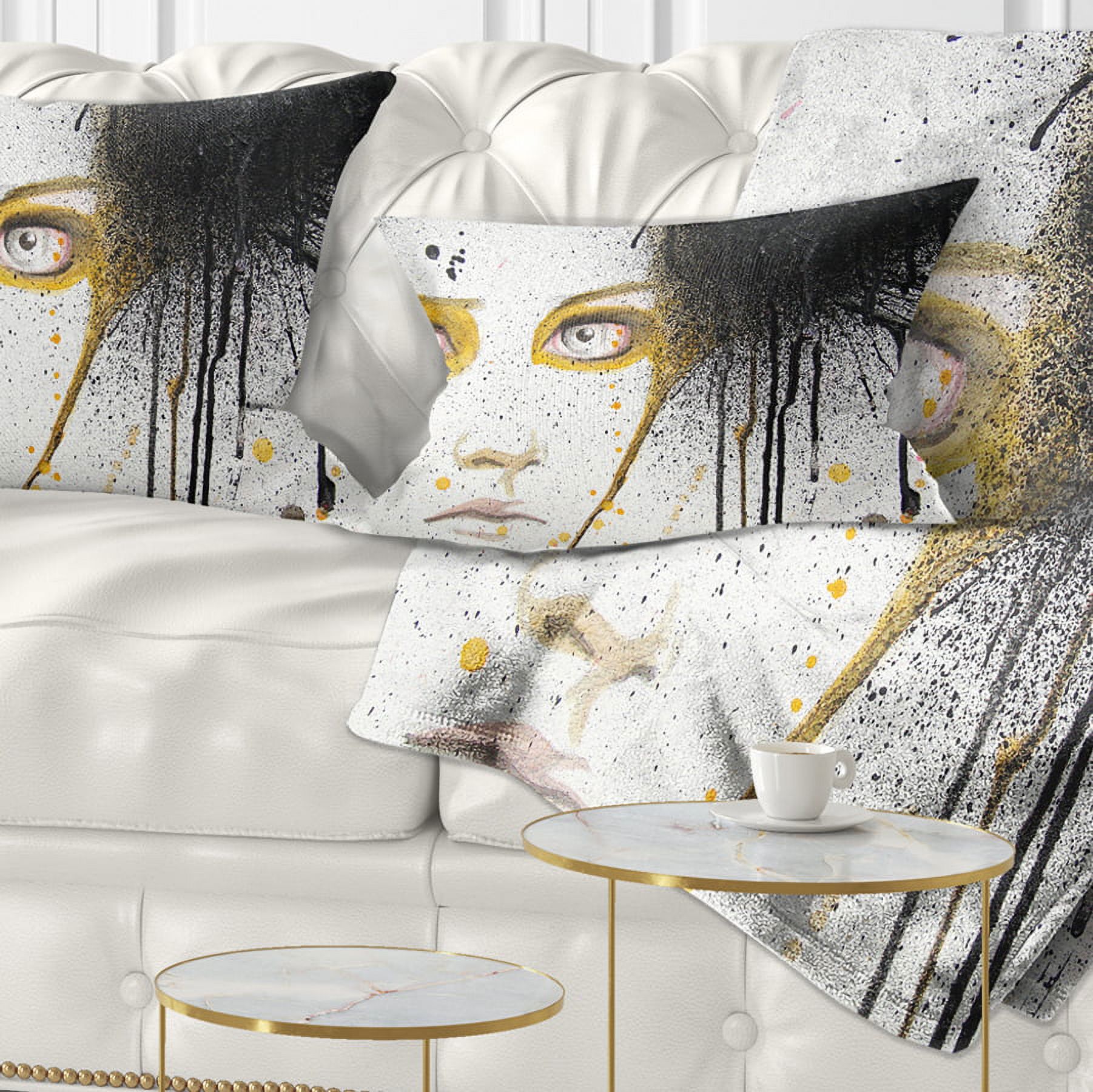 Designart Beautiful Girl with Yellow Eyes - Abstract Portrait Throw Pillow - 12x20