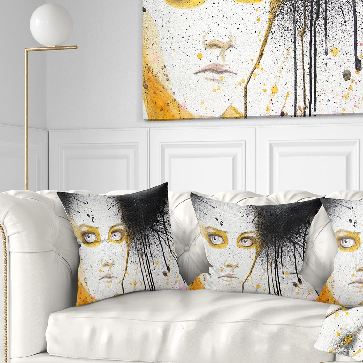Designart Beautiful Girl with Yellow Eyes - Abstract Portrait Throw Pillow - 18x18