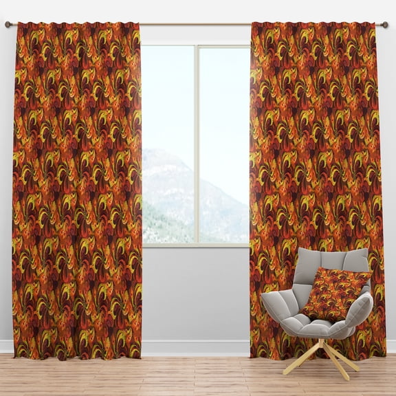 Designart 'Beautiful Golden Red and Orange Peacock Feathers' Bohemian & Eclectic Blackout Curtain Panel