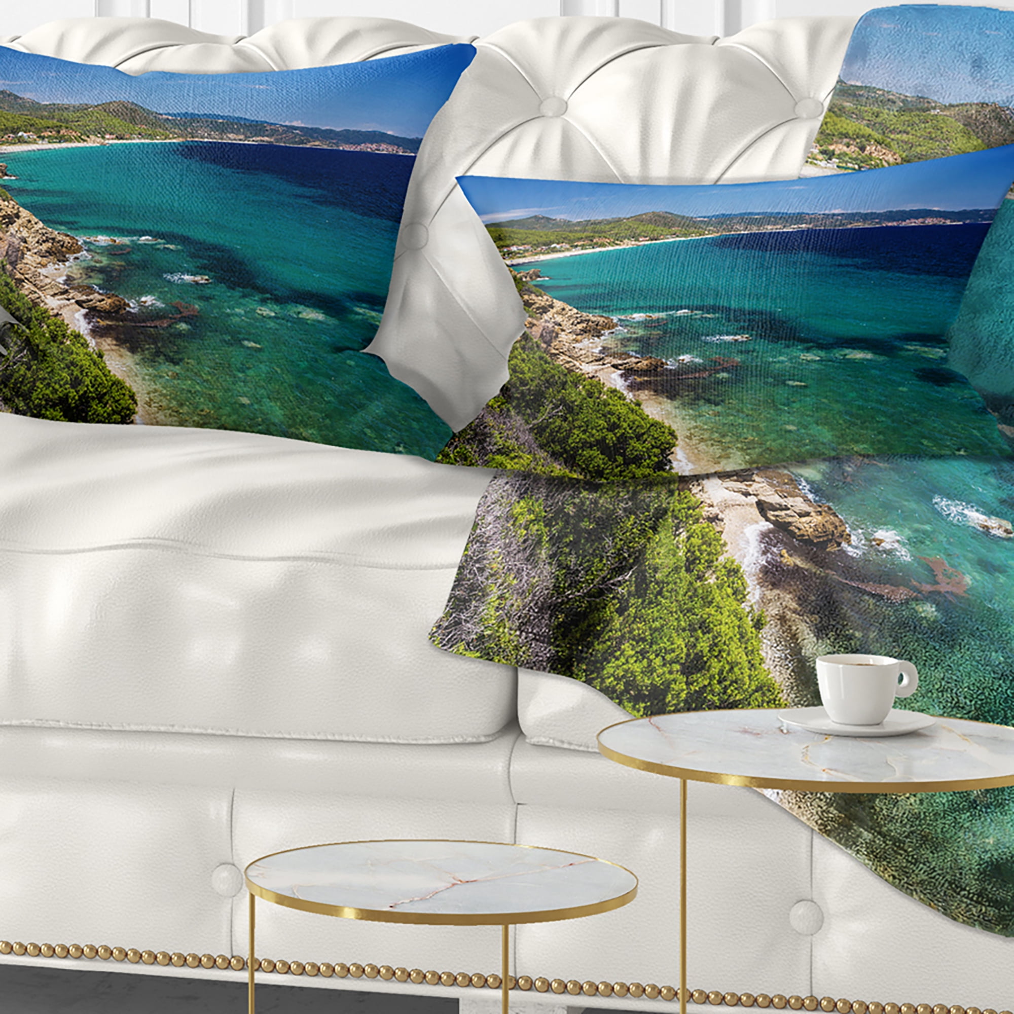 Designart Beautiful Greek Beach of Sea - Seashore Throw Pillow - 12x20