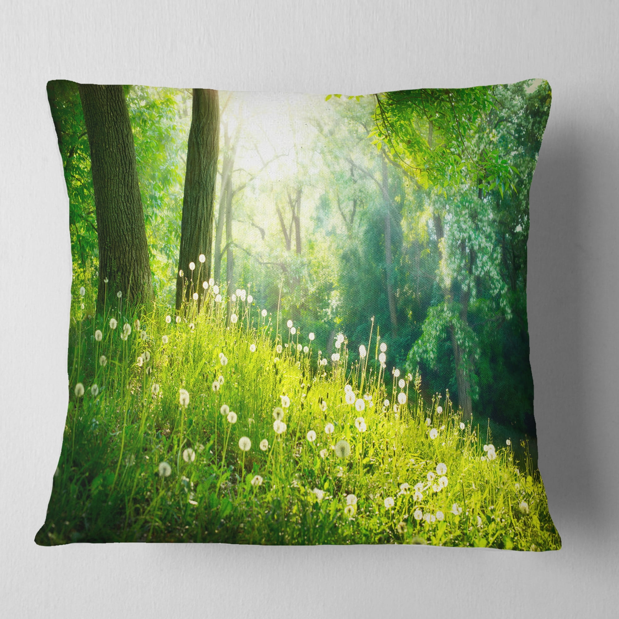 Designart Beautiful Green Grass and Trees - Landscape Printed Throw Pillow - 16x16