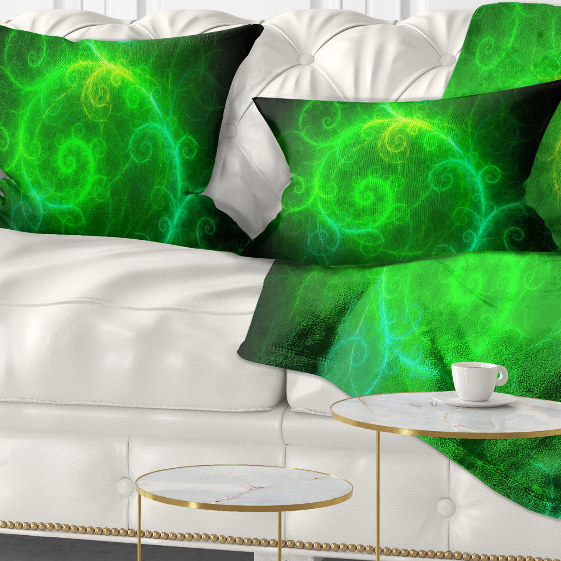 Designart Beautiful Green Pattern on Black - Abstract Throw Pillow - 12x20