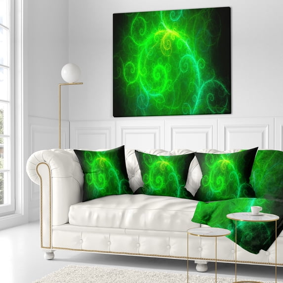 Designart Beautiful Green Pattern on Black - Abstract Throw Pillow - 18x18