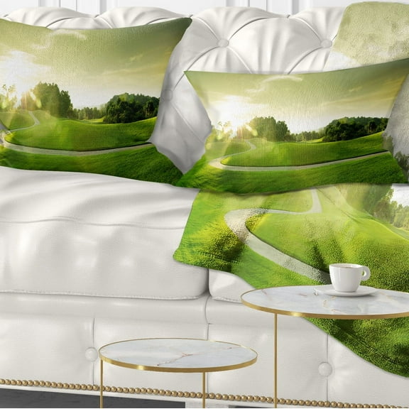 Designart Beautiful Green Valley Panorama - Landscape Printed Throw Pillow - 12x20