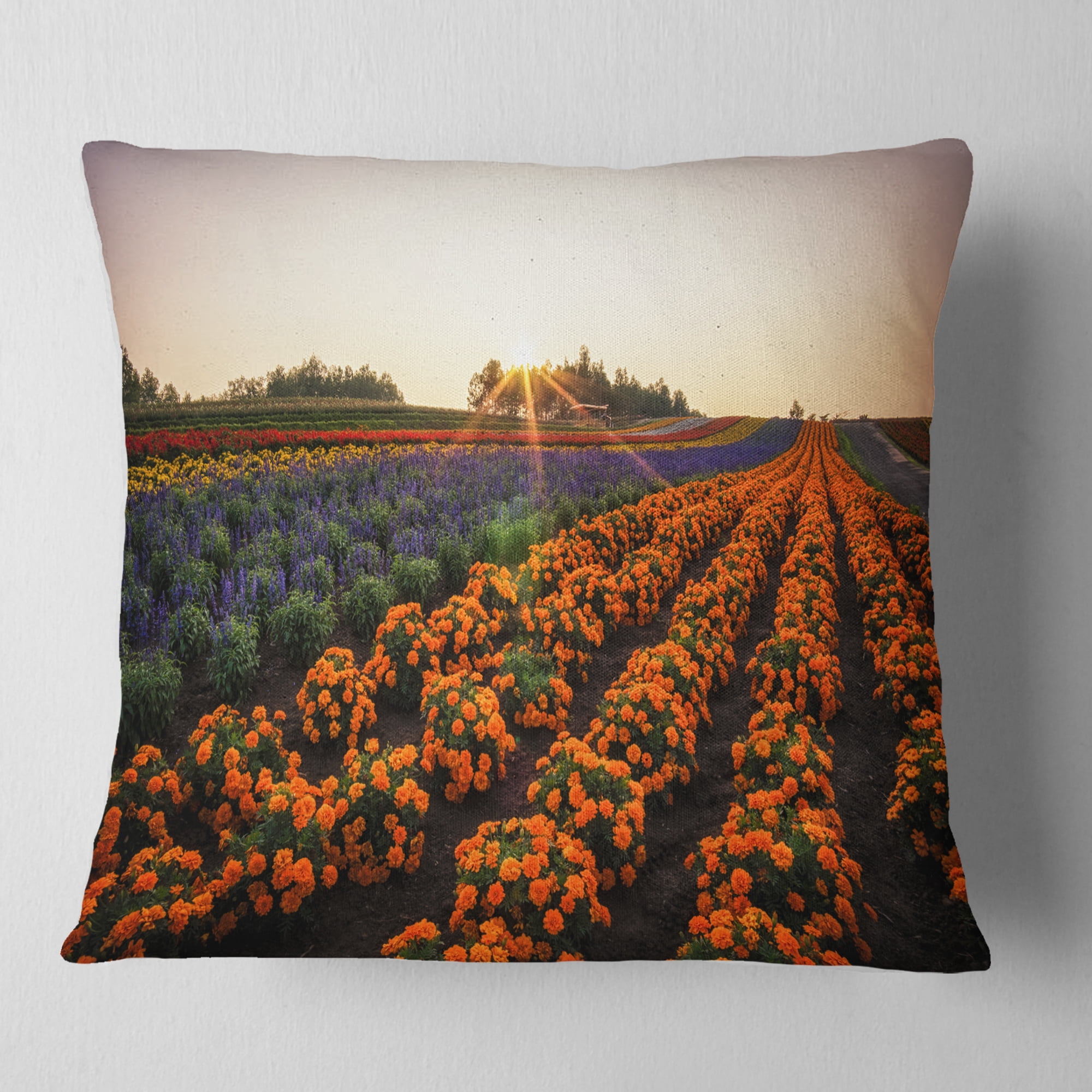 Designart Beautiful Japanese Flower Farm - Floral Throw Pillow - 18x18